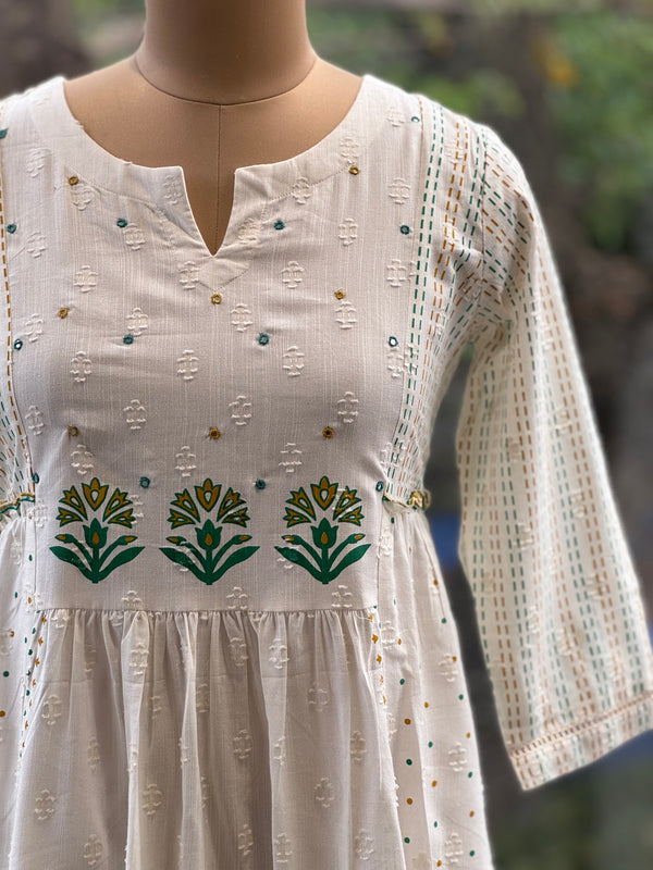 Half White Self Weaving Dress