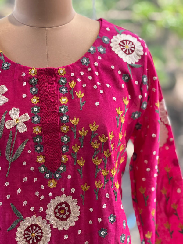 Pink Mul Embroidery Suit