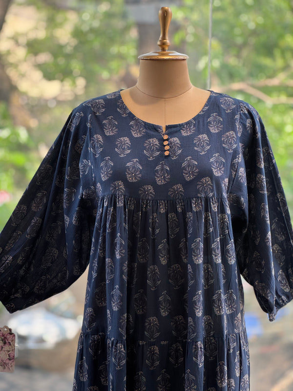 Dark Blue Floral Print Dress