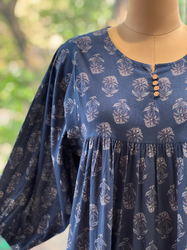 Dark Blue Floral Print Dress