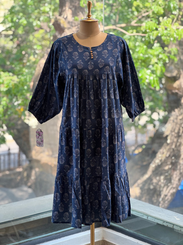 Dark Blue Floral Print Dress