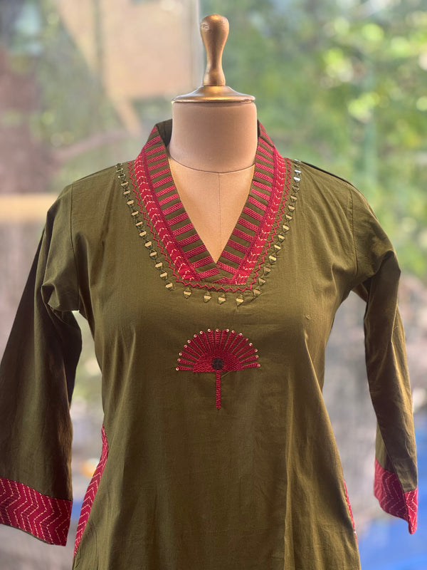 Green Mirror Work Dupatta Set
