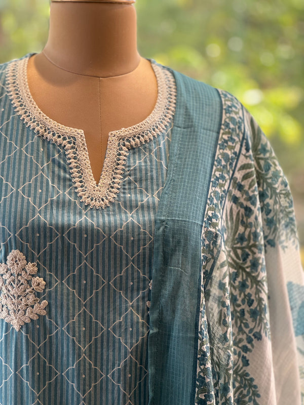 Blue Kota Dupatta Set