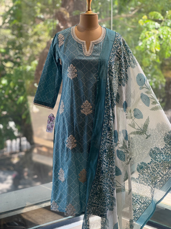Blue Kota Dupatta Set