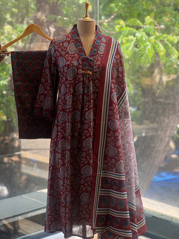 Maroon Kalamkari Dupatta Set