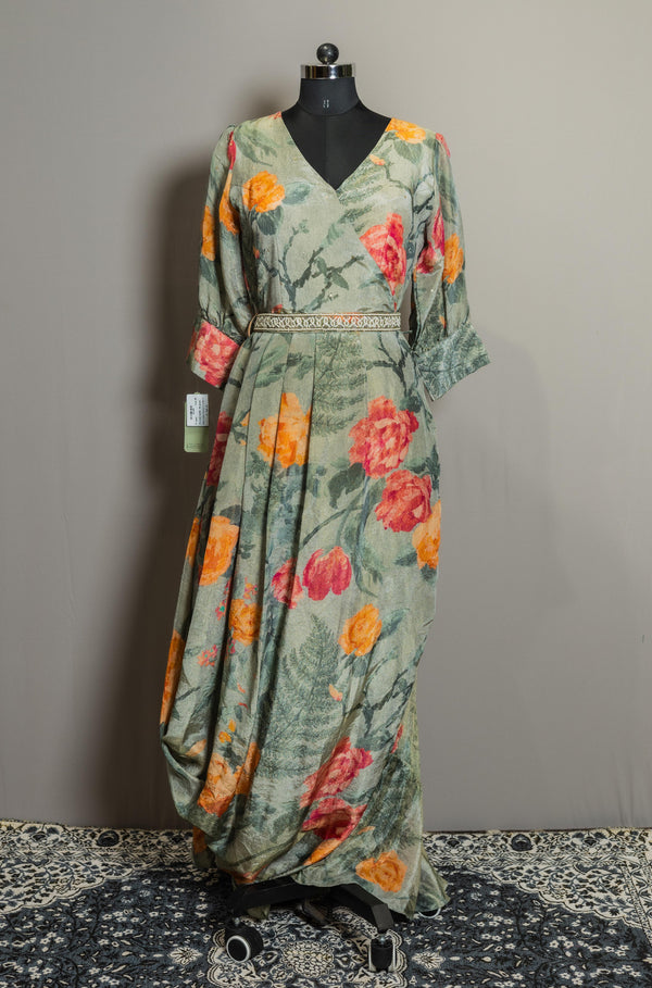 Floral crepe  tissue gown