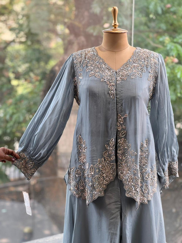 Greyish Blue Palazzo Set