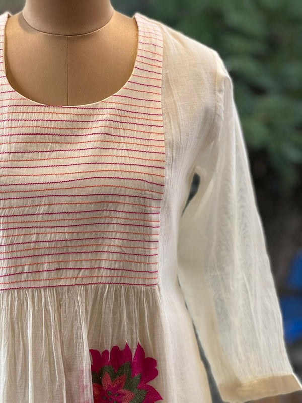 Half White Floral Embroidery Tunic
