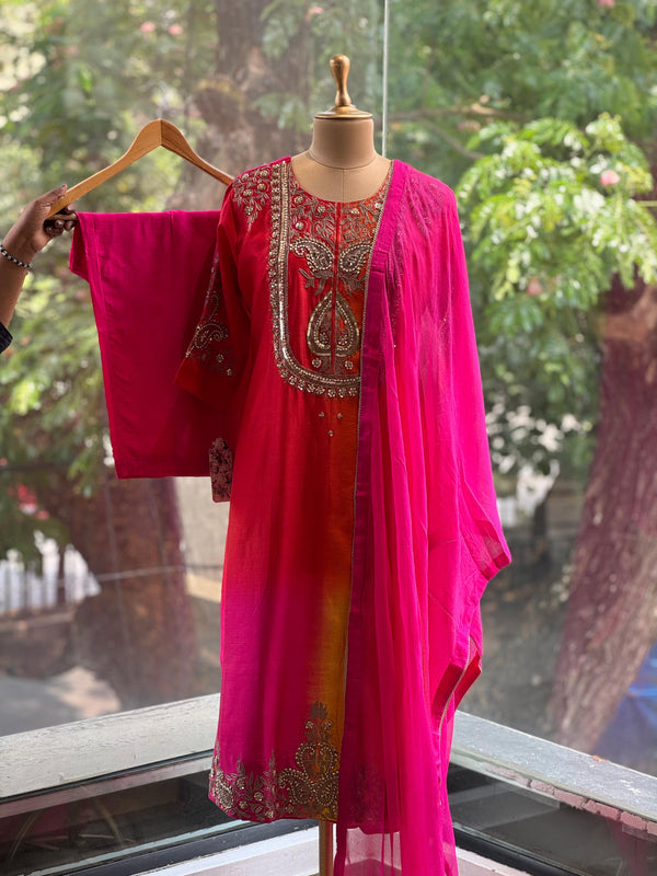 Shaded Intricate Work Dupatta Set