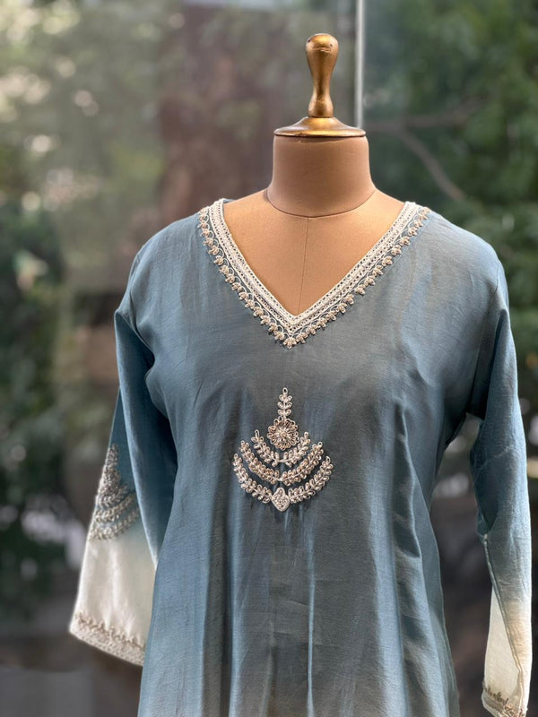 Blue Shaded Crush Dupatta Set