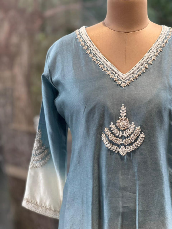 Blue Shaded Crush Dupatta Set