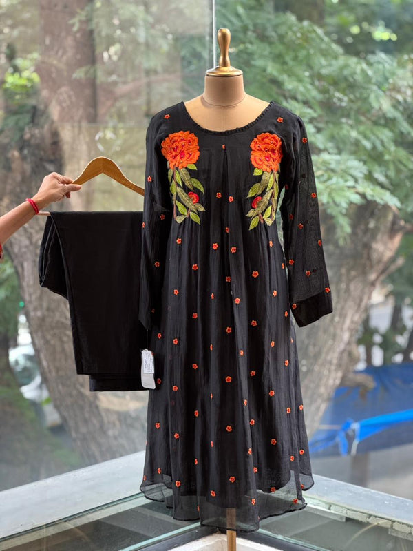 Black Floral Embroidered Co Ord