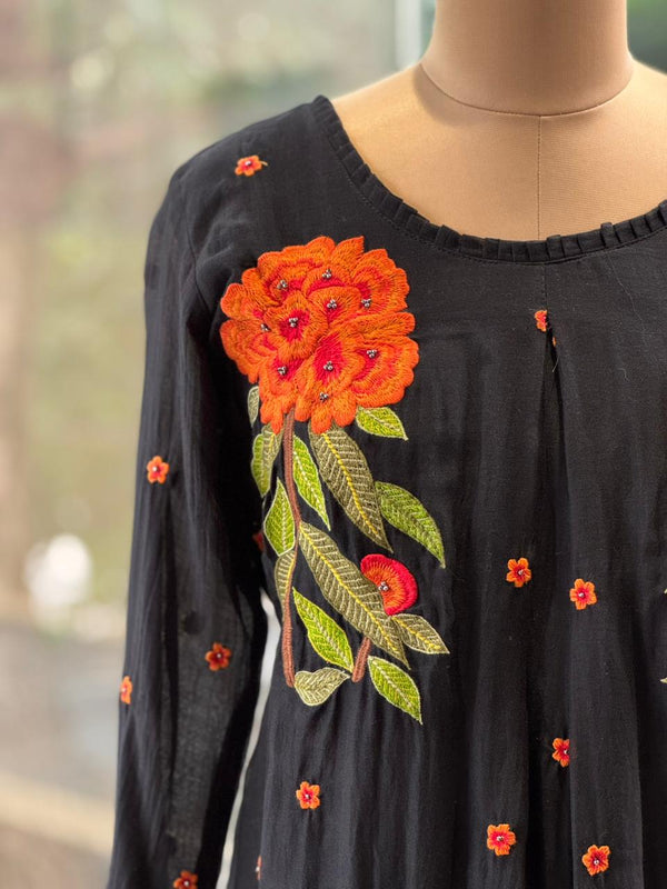 Black Floral Embroidered Co Ord