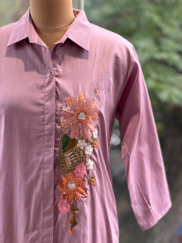 Mauve One Side Embroidered Co Ord