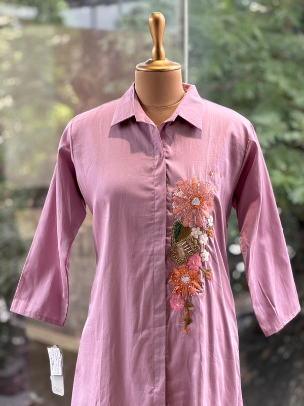 Mauve One Side Embroidered Co Ord