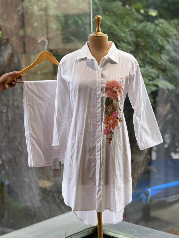 Half White One Side Embroidered Co Ord