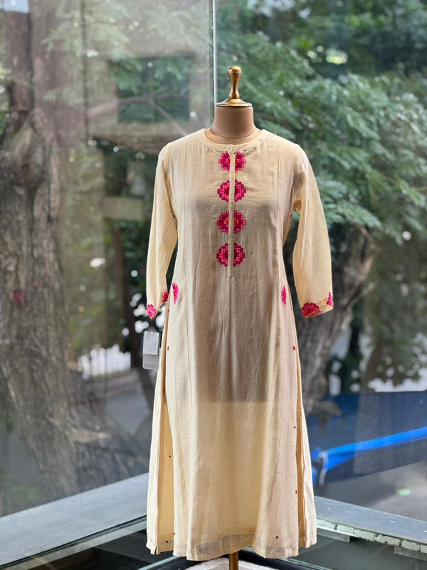Cream Embroidered Dupatta Set