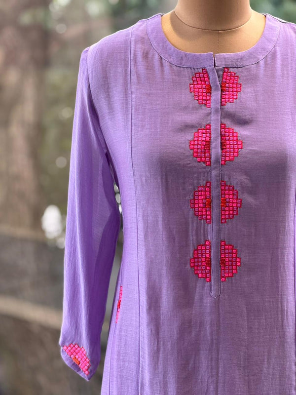 Purple Embroidered Dupatta Set
