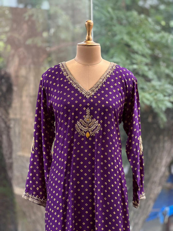 Purple Bandhej Dupatta Set