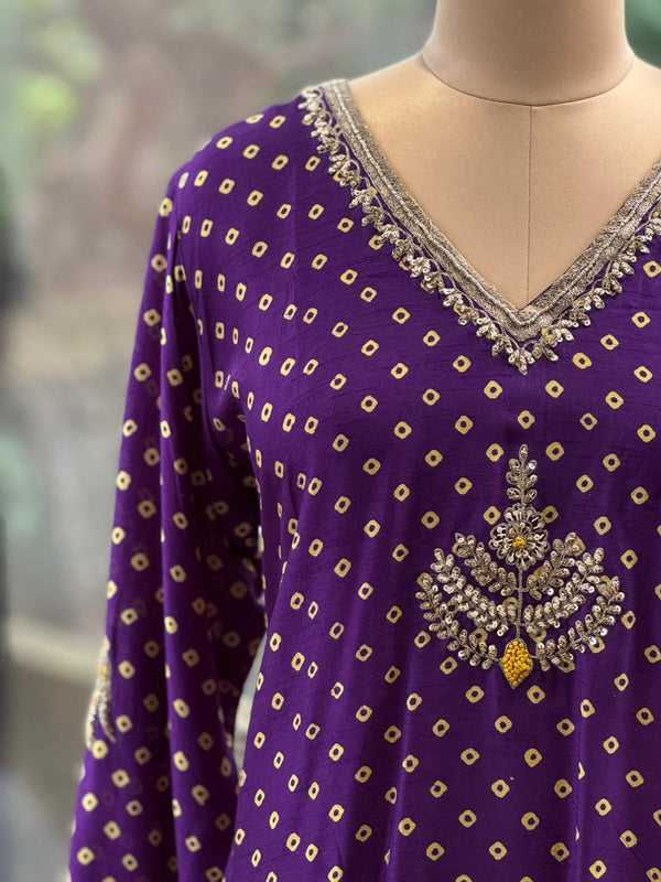 Purple Bandhej Dupatta Set