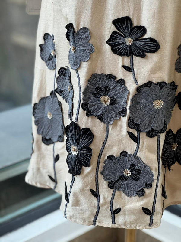 Half White Floral Patch Work Suit