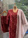 Maroon Floral Printed Dupatta Set