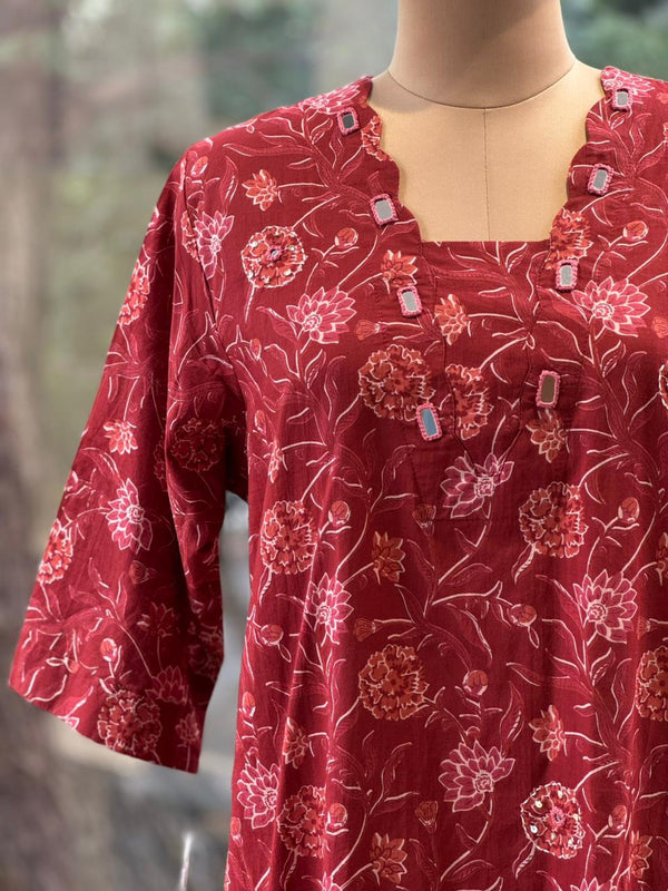 Maroon Floral Printed Dupatta Set