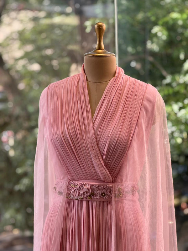 Pink Tail Sleeves Gown