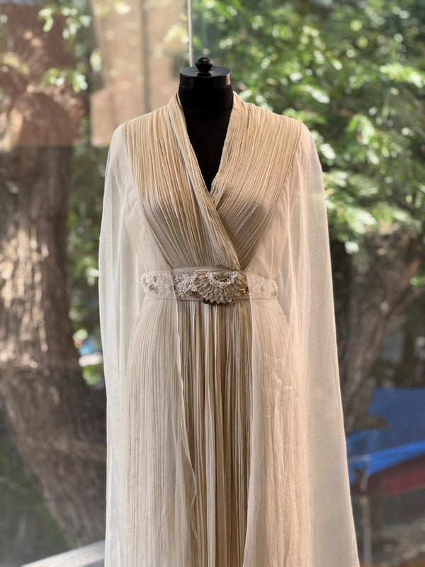 Half White Tail Sleeves Gown