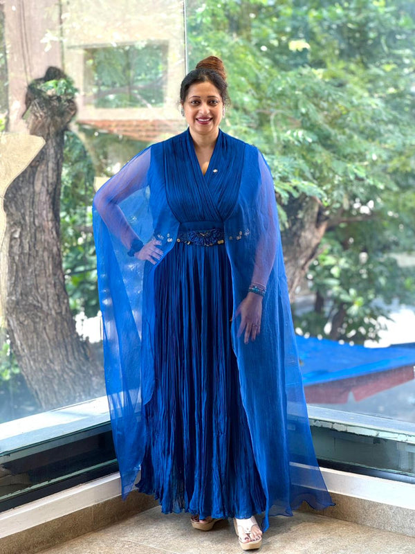 Blue Tail Sleeves Gown