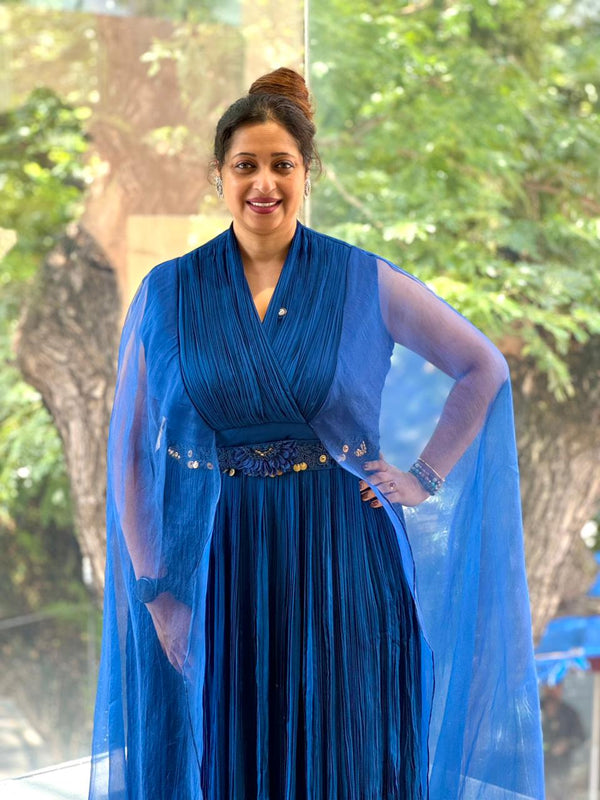 Blue Tail Sleeves Gown