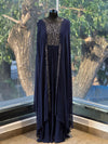 Navy Blue Pipe Work Gown