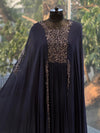 Navy Blue Pipe Work Gown