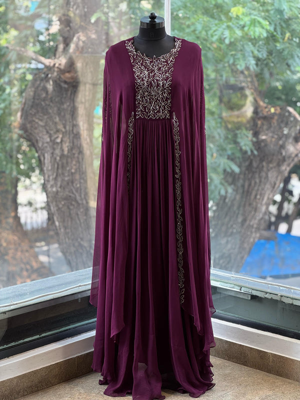 Purple Pipe Work Gown