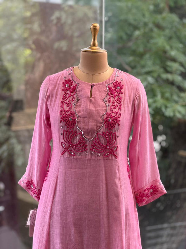 Pink Yoke Work Dupatta Set