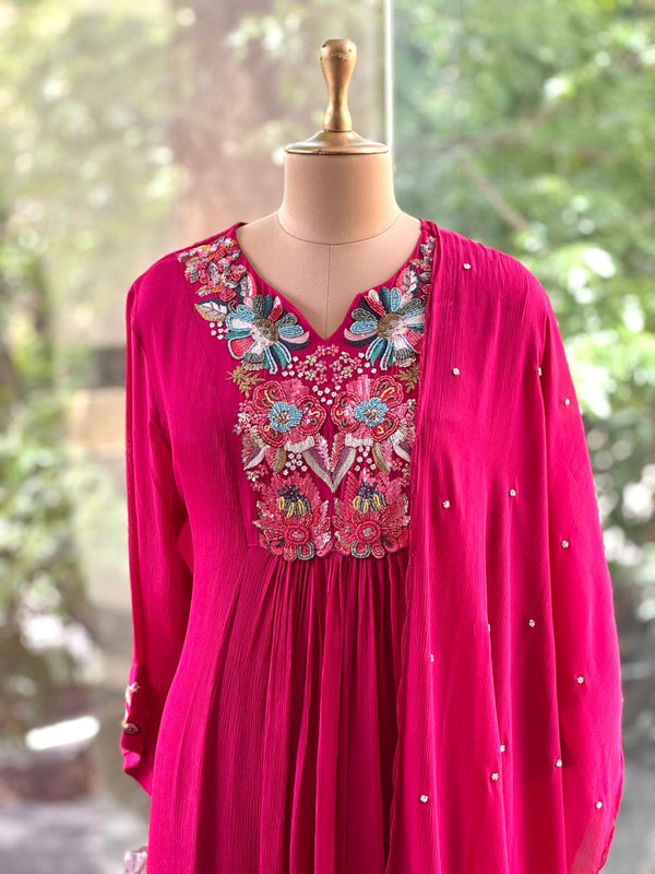 Rani Pink Intricate Yoke Suit