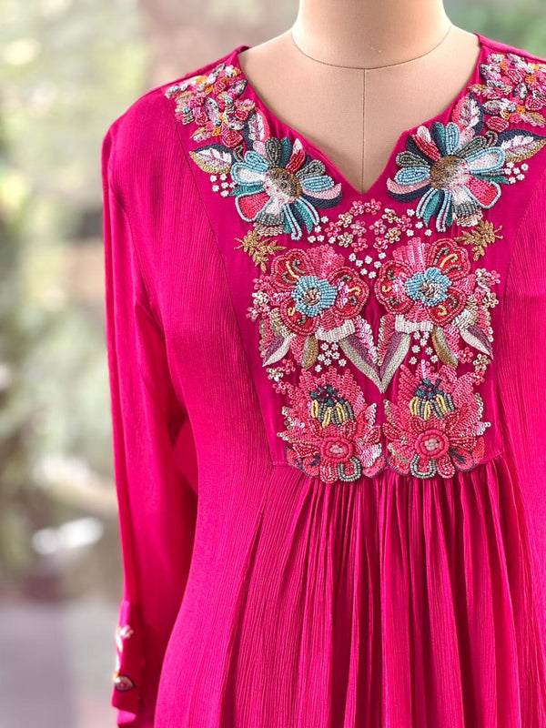 Rani Pink Intricate Yoke Suit