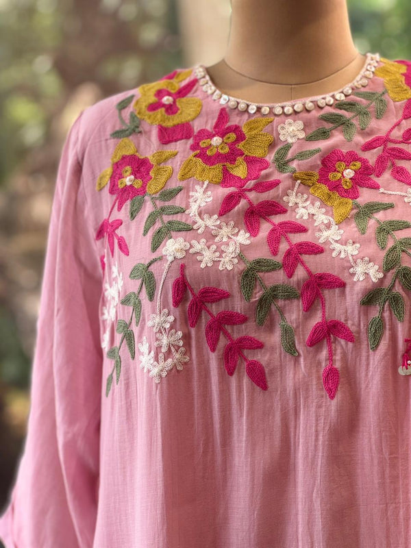 Pink Embroidered Mul Tunic