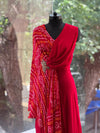 Red Bandhej Flap Gown