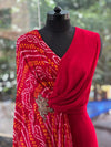 Red Bandhej Flap Gown