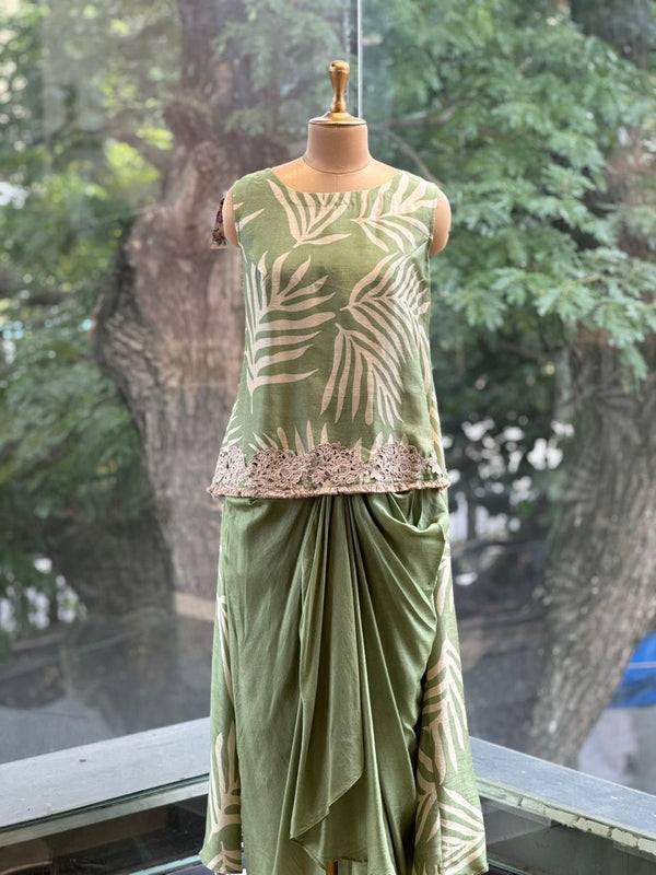 Pastel Green Pleated skirt Set