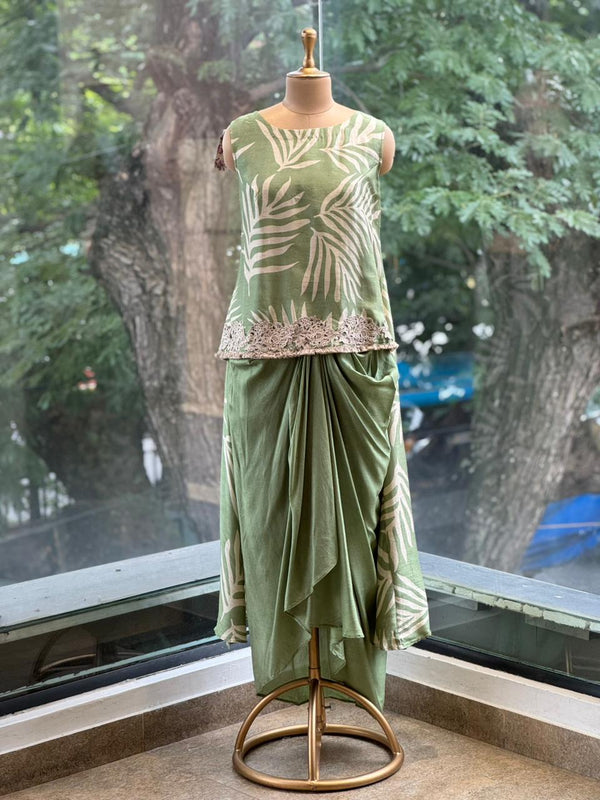 Pastel Green Pleated skirt Set