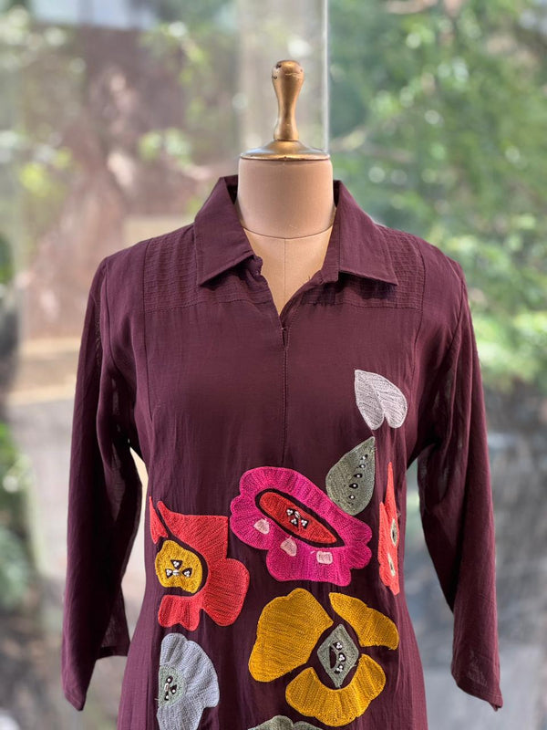 Wine Mul Chanderi Tunic
