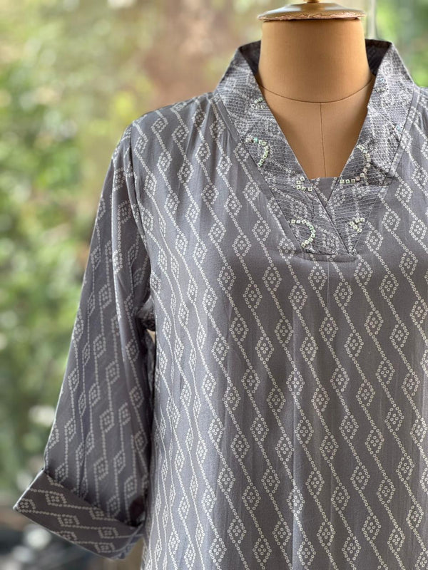Grey Bandhani Print Co Ord