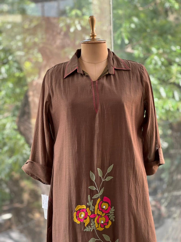 Brown Mul Chanderi Tunic