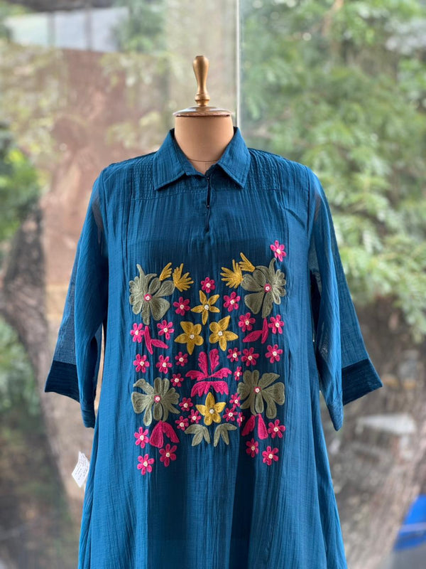 Blue Mul Chanderi Tunic