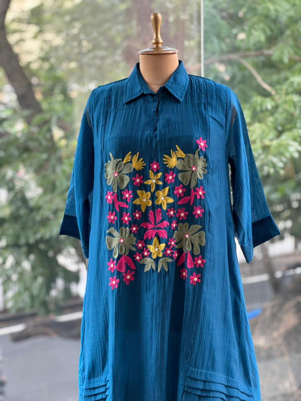 Blue Mul Chanderi Tunic
