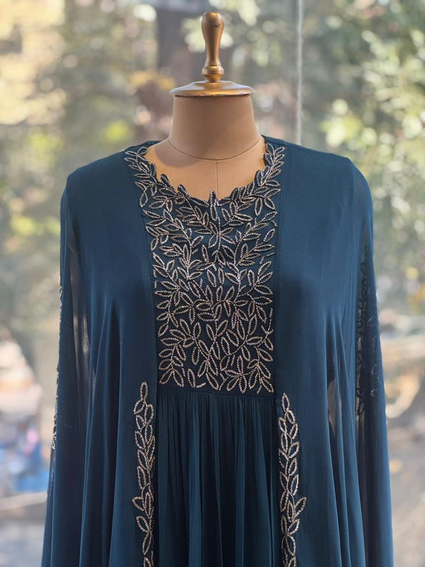 Teal Blue Pipe Work Gown