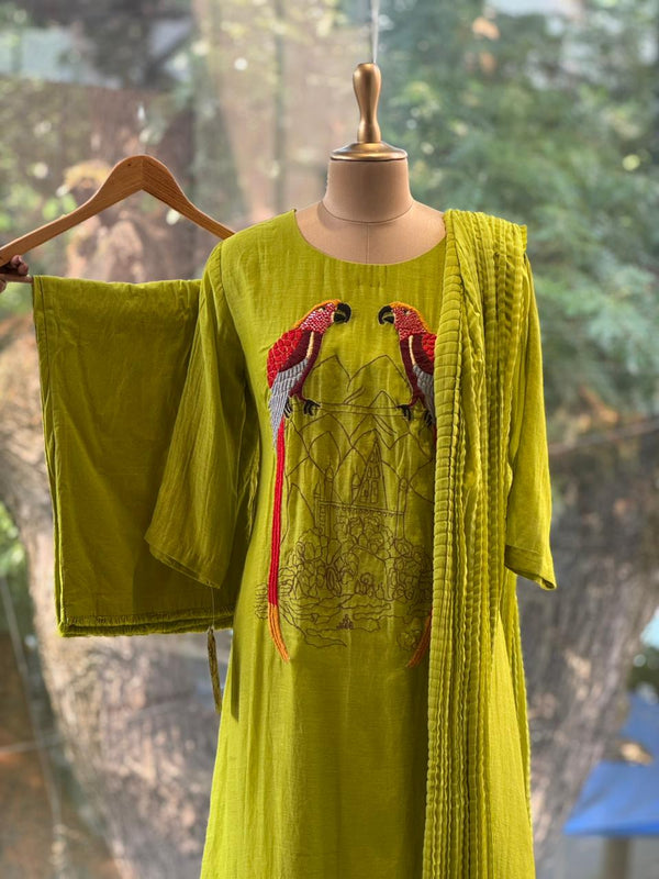 Parrot Green Dupatta Set
