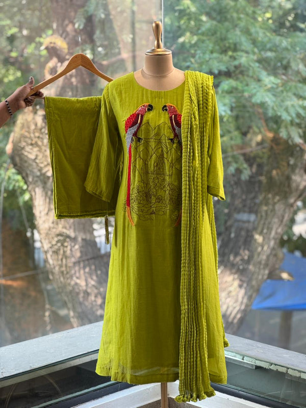 Parrot Green Dupatta Set